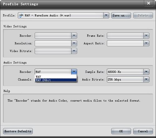 Set encoder to 24bit WAV or 24bit AIFF