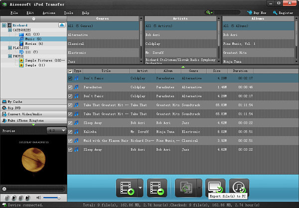Copy music from iPod/iPhone/iPad iOS 8/7 Mac or PC