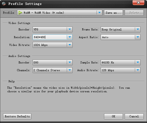 Advanced settings for WebM Video
