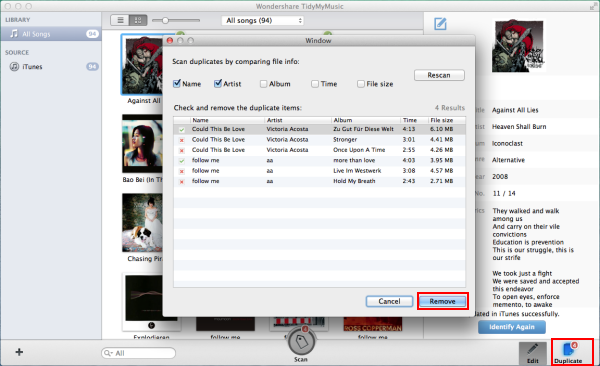 Remove duplicated songs with Tuneup alternative