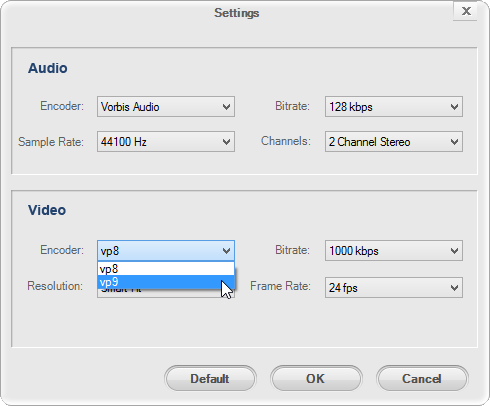 Set video codec to VP9