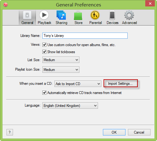 iTunes Preference General