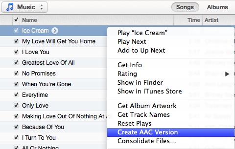 Create AAC Version in iTunes 11