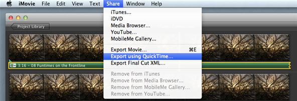 Export iMovie to Audio using QuickTime