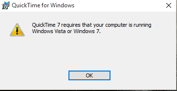 can't install QuickTime in Windows 10