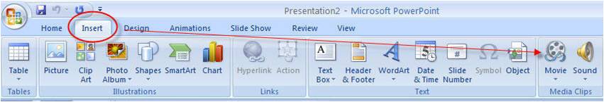 Insert MP4 to PowerPoint 2007