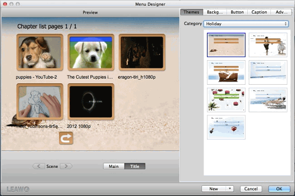 CDBurnerXP for Mac Design menu